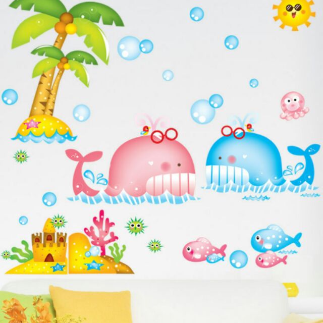 可愛鯨魚壁貼 可移除牆貼 客廳 兒童房 裝飾貼 創意貼 AY7197