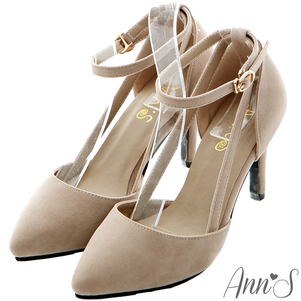 Ann’S氣質雙側帶簍空繫踝尖頭跟鞋-杏