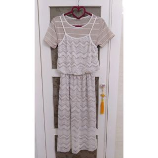 💗高檔專櫃Dan li Noigya外貿原單！設計師款米色腰假兩件混搭風*修身時髦洋裝（時尚雜誌標配、潮流外出服）！