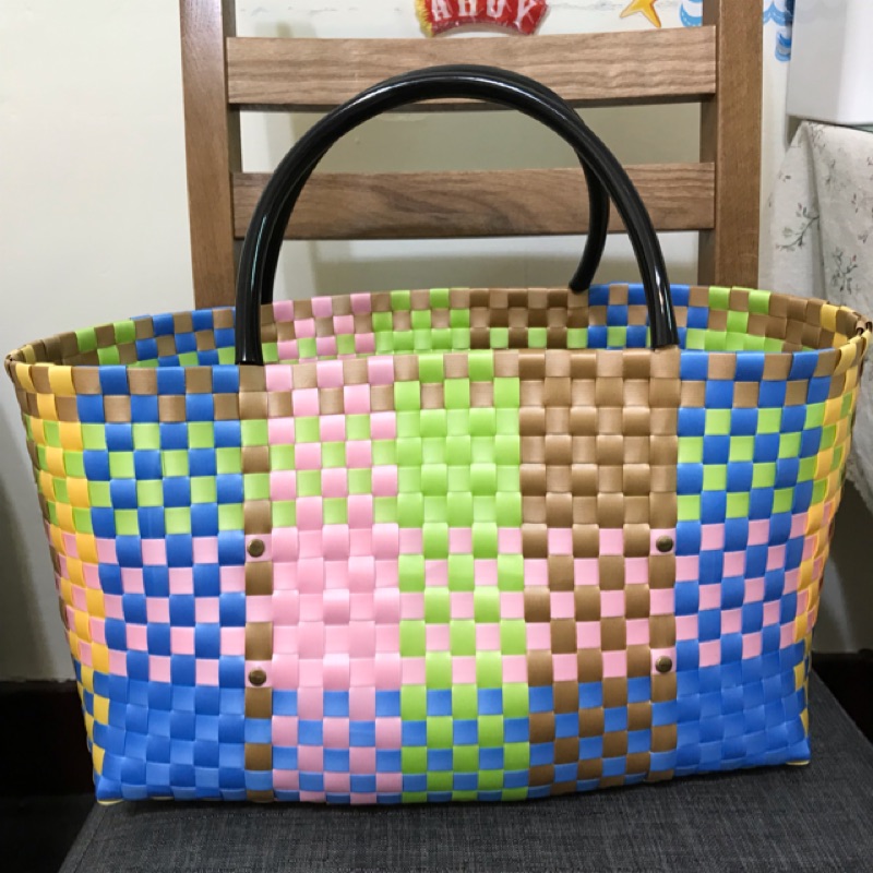 手作手工編織珍珠帶打包帶彩色買菜籃購物籃-可客制化
