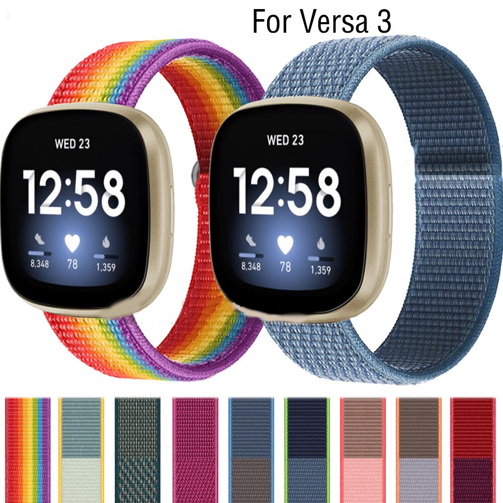 適用於 Fitbit Versa 4 3 / Sense 2 1 的 33 色尼龍環帶 Fitbit Sense 腕帶
