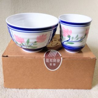 和風彩繪白瓷茶杯碗組