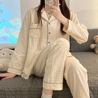 mengna辛選韓版簡約睡衣 可愛睡衣 格子睡衣 女生睡衣 長袖套裝 長袖睡衣女 居傢服 睡衣套裝 大碼睡衣 兩件式睡衣