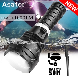 Asafee 1000LM D855 XHP70 功能強大的超亮潛水手電筒水肺磁性開關使用 26650 / 18650