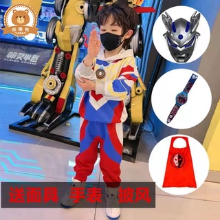 兒童套裝 男童套裝 男童套裝奧特曼衣服2023春秋新款網紅男孩運動休閑發光卡通表演服
