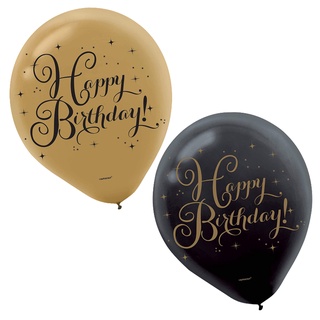 派對城 現貨【12吋乳膠氣球15入-黑金生日】 歐美派對 生日氣球 乳膠氣球 黑金色系 派對佈置 拍攝道具
