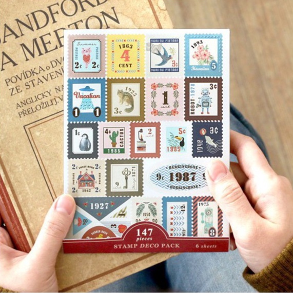 韓國iconic 郵票主題貼紙套裝 6張入 手帳裝飾 封口貼拼貼 裝飾貼紙