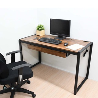 拼木工業風電腦桌 書桌 工作桌128公分 充電插座 喬艾森