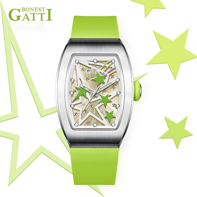 德國布加迪品牌進口機芯全自動機械手錶 夜光滿天星運動手錶女