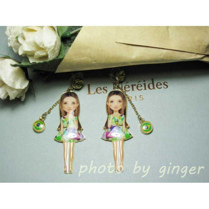 【ginger】Les Nereides N2 (現貨)綠色花花裙俏麗巴西娃娃耳環