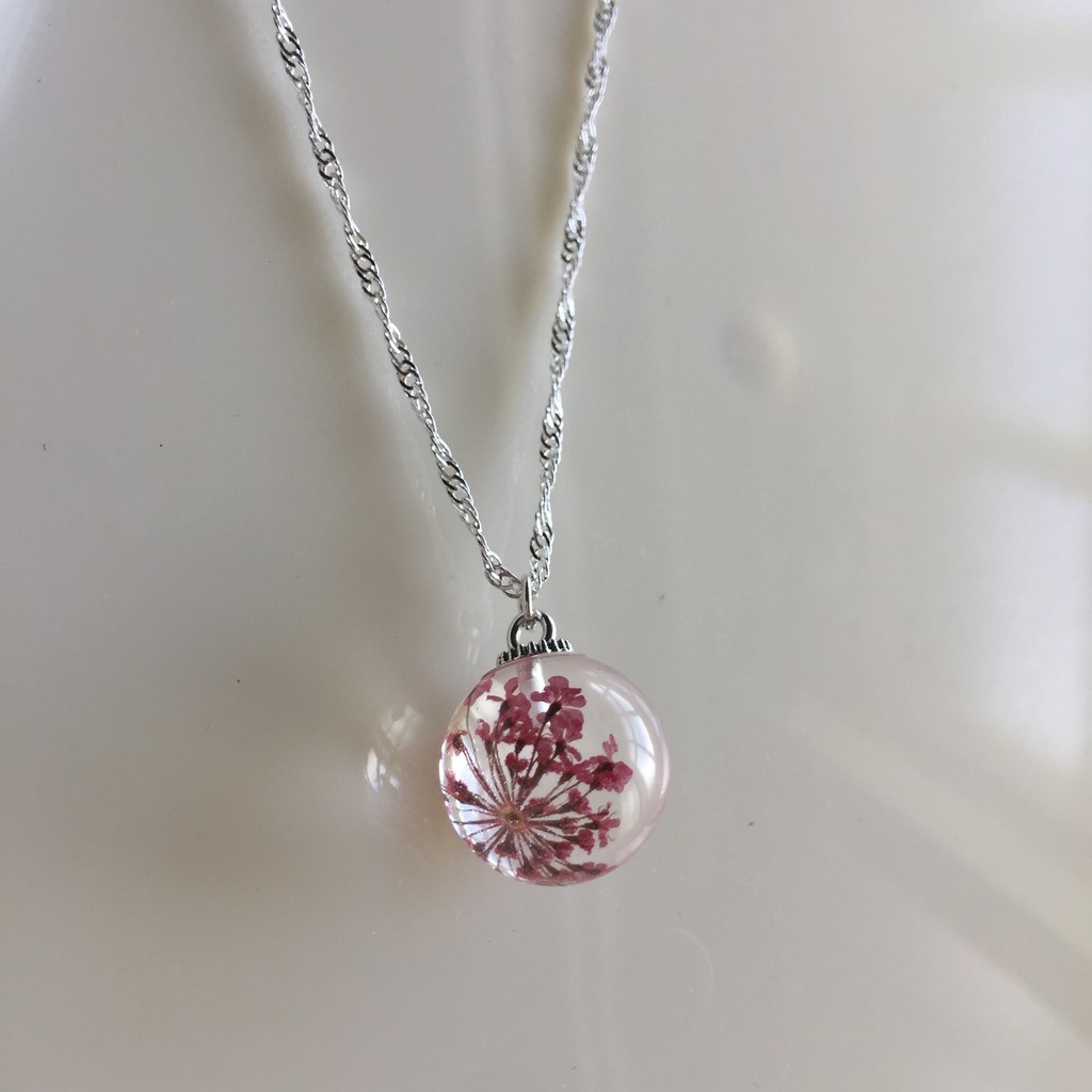 Jin S Handmade 手作 粉紅色蕾絲花乾燥花環氧樹脂水晶膠項鍊 蝦皮購物