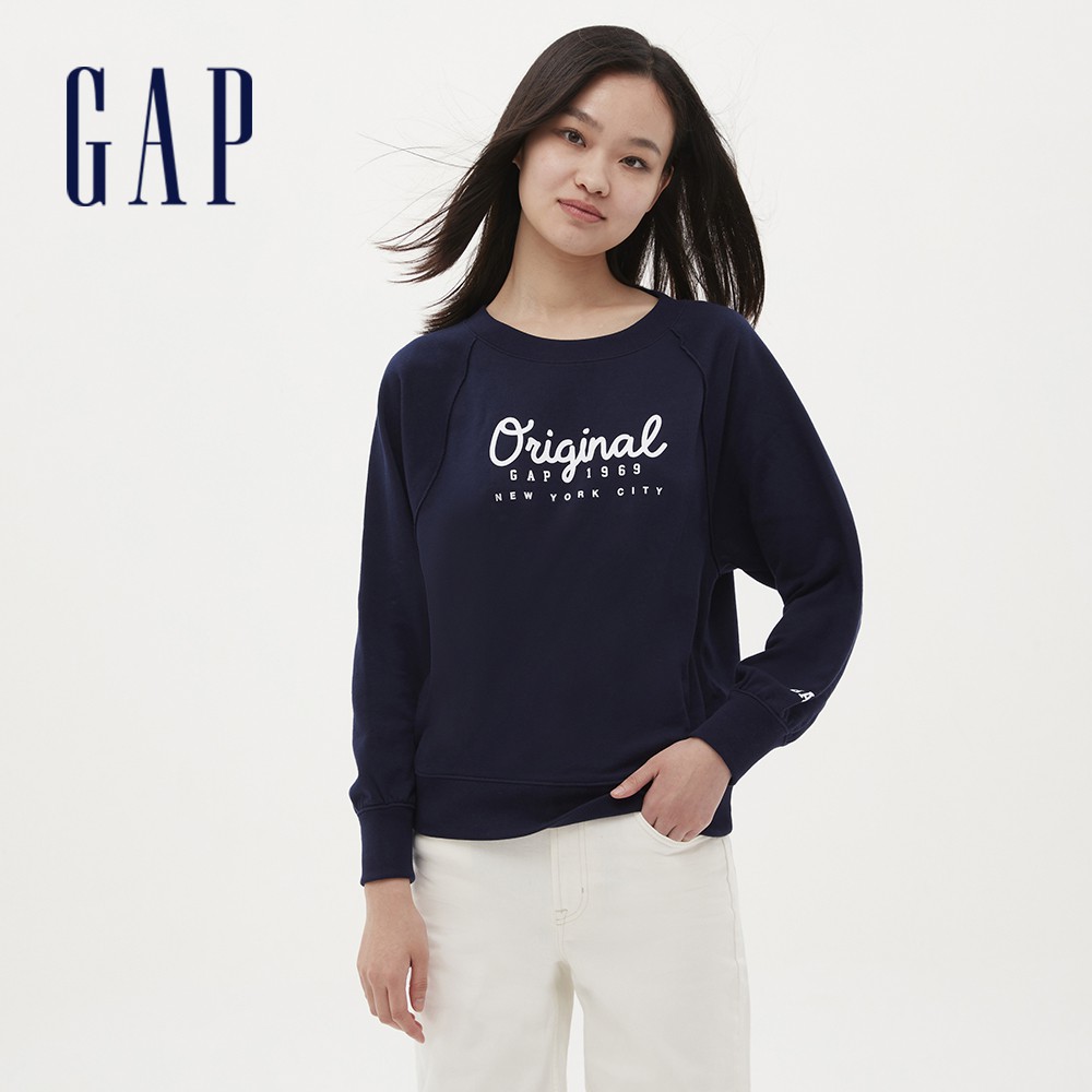 Gap 女裝 Logo大學T 碳素軟磨系列-海軍藍(621264)