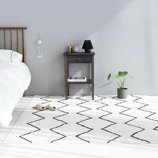 摩洛哥北欧客廳地毯ins現代簡約沙發茶几毯黑白線條加厚地毯
