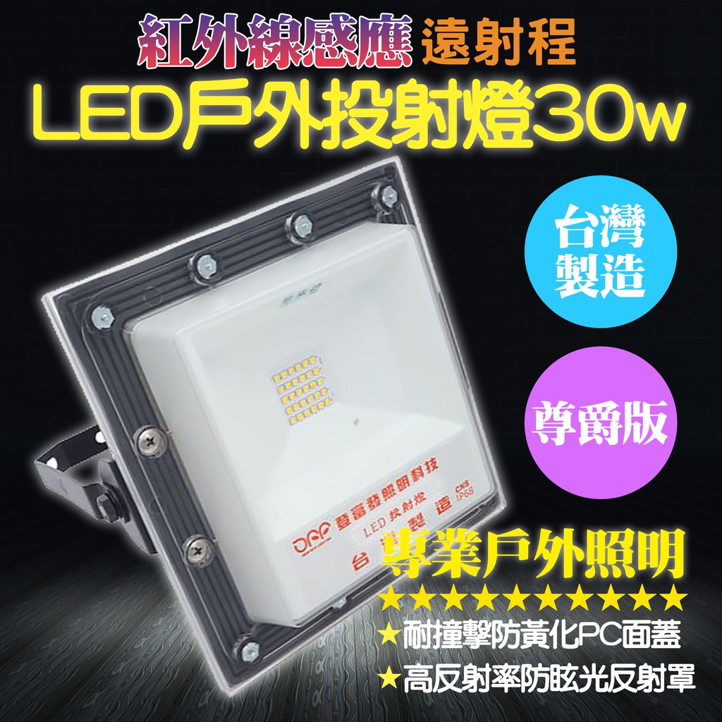 LED戶外投射燈 尊爵版 30W 紅外線 感應燈