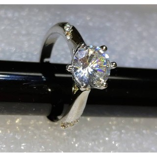 莫桑石擬真鑽石戒子女款式(12)S925銀電鍍白金開口戒(1克拉高碳鑽莫桑石款)
