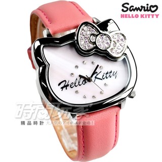 HELLO KITTY 俏皮經典 LK681LWPP 造型腕錶 真皮錶帶 粉橘 女錶 貓咪 防水【時間玩家】