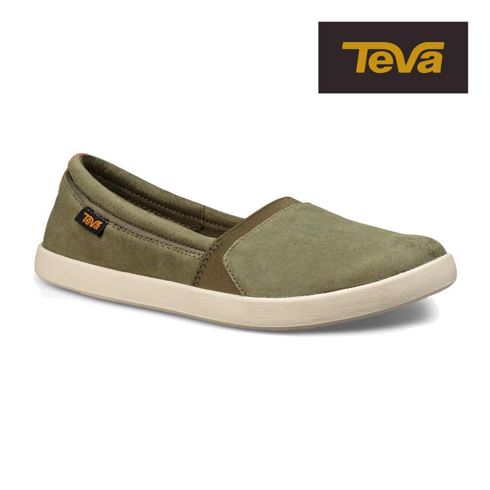 【TEVA】女 Willow Slip-On 輕量真皮休閒鞋/平底鞋-橄欖綠-蝦皮獨家款 (原廠現貨)