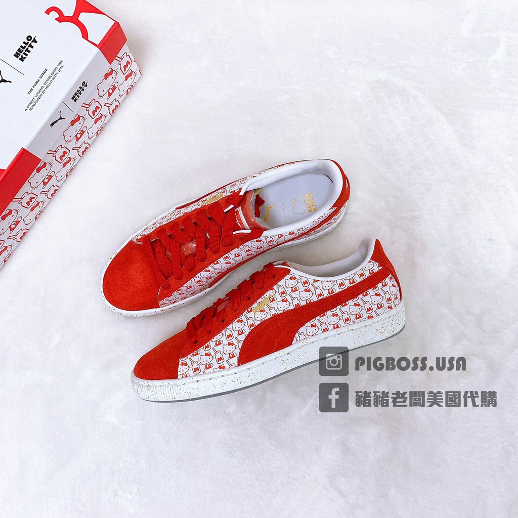 【豬豬老闆】PUMA Suede Classic x Hello Kitty 紅白 麂皮 休閒 女款 366306-01