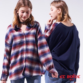 BLUE WAY ET BOiTE 箱子-雙面穿格子拼接長袖TEE(藏青S碼)