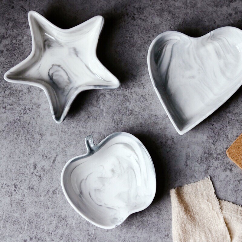 ✨超質感✨ 大理石紋 陶瓷盤 大理石碗 首飾盤 飾品收納 沙拉碗 蘋果 星星 愛心