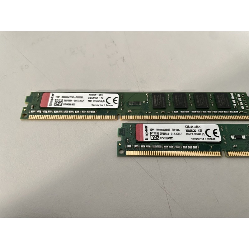 Kingston 4GB DDR3 1600 桌上型記憶體 (KVR16N11S8/4)*2,共8G