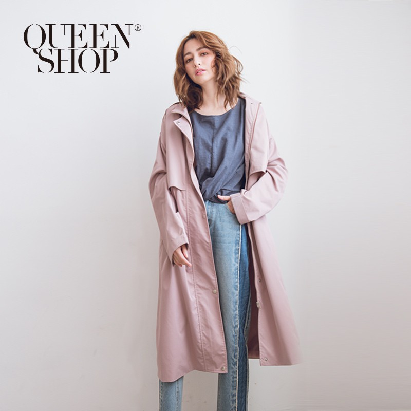 QUEENSHOP【02040563】拉鍊立領袖反摺內抽繩風衣外套 兩色售＊預購＊