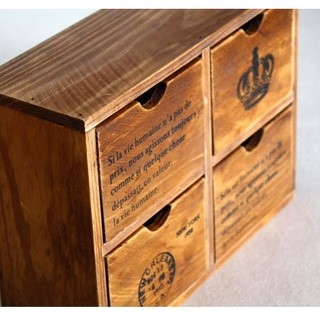 抽屜櫃 木櫃 2層4格 zakka 生活雜貨 深木色 原木 皇冠 雙層四格抽屜木櫃 抽屜木盒收納 展示櫃 OBO06F2
