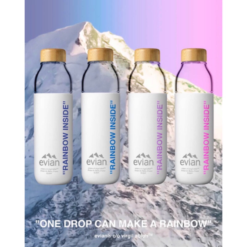 Y.M限量🇫🇷evian Virgil Abloh Soma glass bottle 隨手杯 環保杯 玻璃水壺