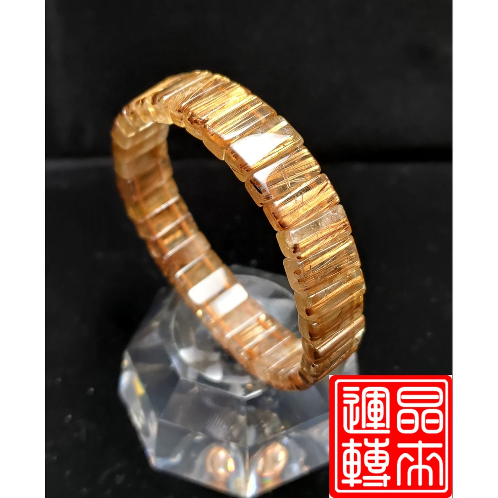 [晶來運轉]鈦晶手排26.6g 12mm手圍18cm(Gold Titanium Rutilated Quartz)
