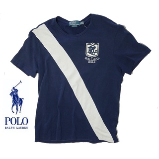 POLO Ralph Lauren RL 短袖T恤 白斜紋 電繡 LOGO 校園風 藍色 XL【以靡專櫃正品現貨】