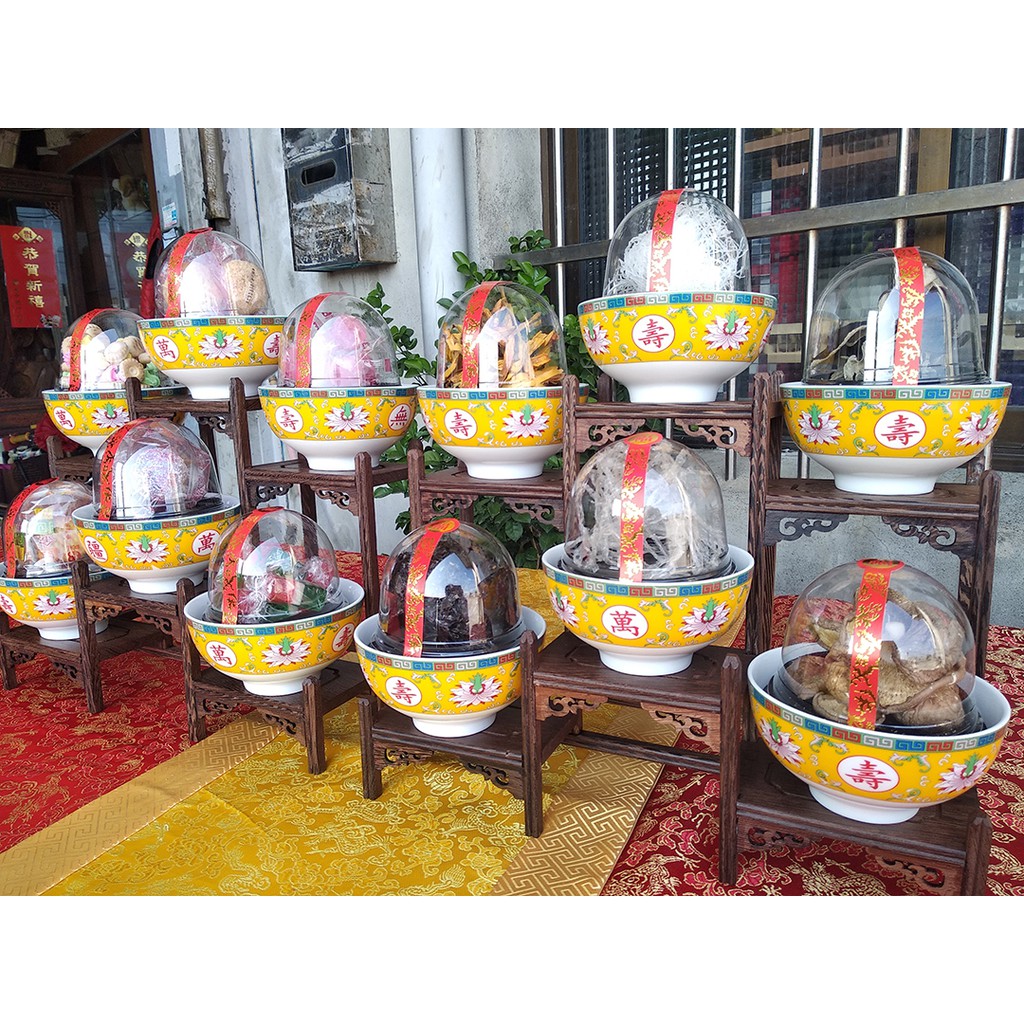 F603 古禮12味菜碗搭六層架及碗 拜天公祭天台祝壽宴王進香謁祖搭牌樓古禮六齋六味六濕六乾