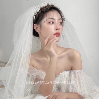 瑪妮 新娘飾品 wz 《🇹🇼臺灣現貨》lani 珍珠 串珠 網紗 蕾絲 優雅 白紗 白色 髮窟 手工 頭飾