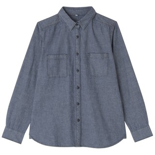 全新轉賣 日本 無印良品 MUJI 女有機棉棉織襯衫 M深藍