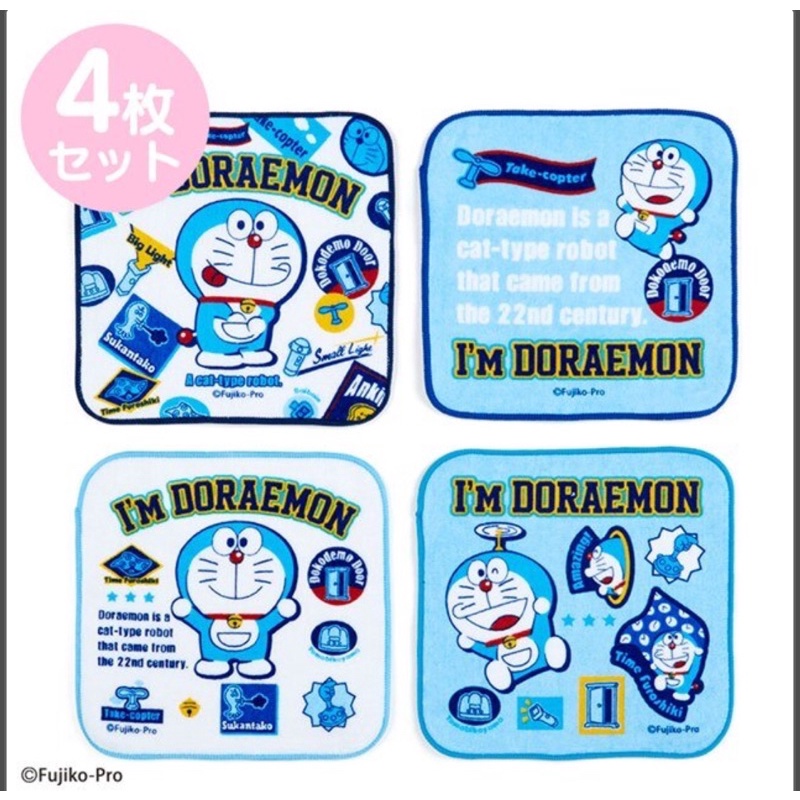 日本 哆啦A夢 純棉手帕4入組 16x16cm DORAEMON