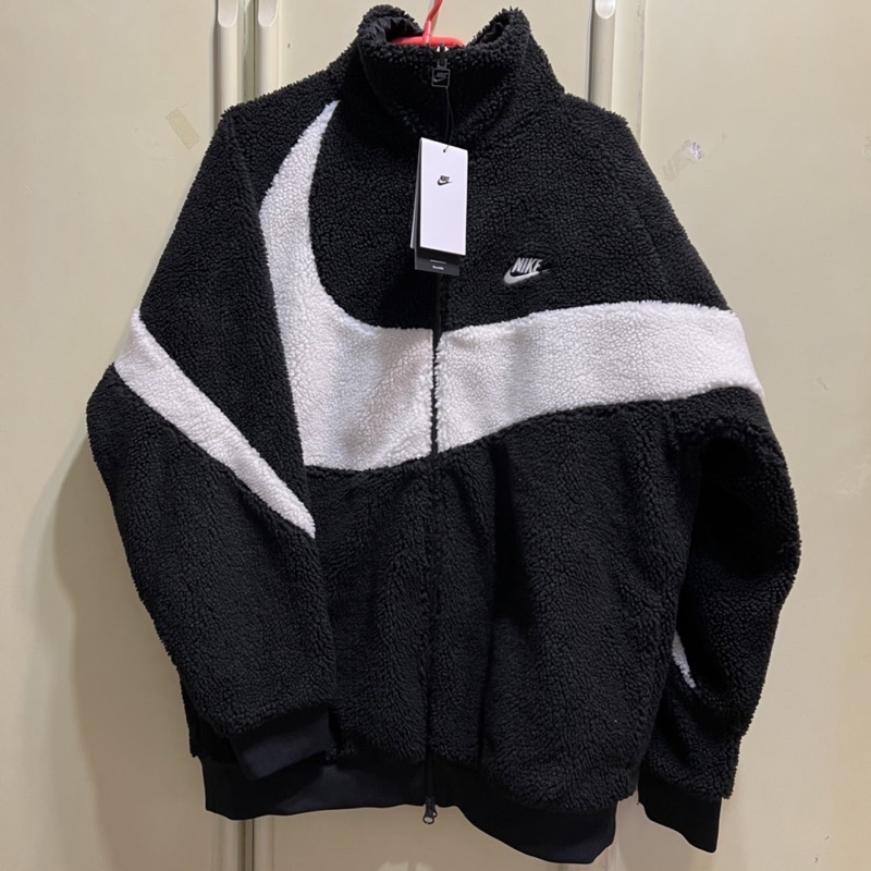 NIKE BIG SWOOSH BOA JACKET 黑白 毛絨 雙面穿 大勾外套 正品 百貨專櫃購入