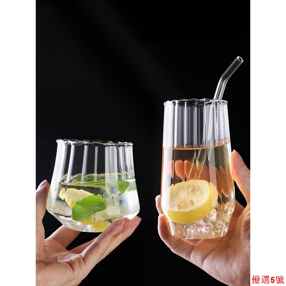 簡約單層耐熱水杯 創意豎紋果汁杯ins風 家用網紅高顏值玻璃杯子