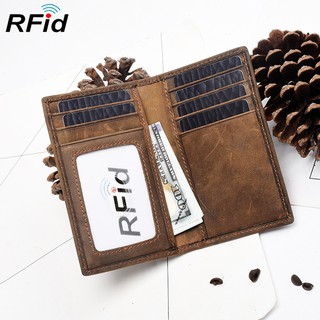 【現貨】RFID真皮卡包錢夾男士豎款錢夾瘋馬皮休閒皮夾復古牛皮駕駛證夾牛皮對折卡片包男用女用名片夾信用卡夾悠遊卡包