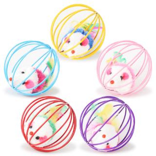 【PetBaby寵物精靈】籠中鼠貓玩具 真羽毛尾巴老鼠6cm籠中鼠 經典熱銷彩漆鐵絲籠貓玩具