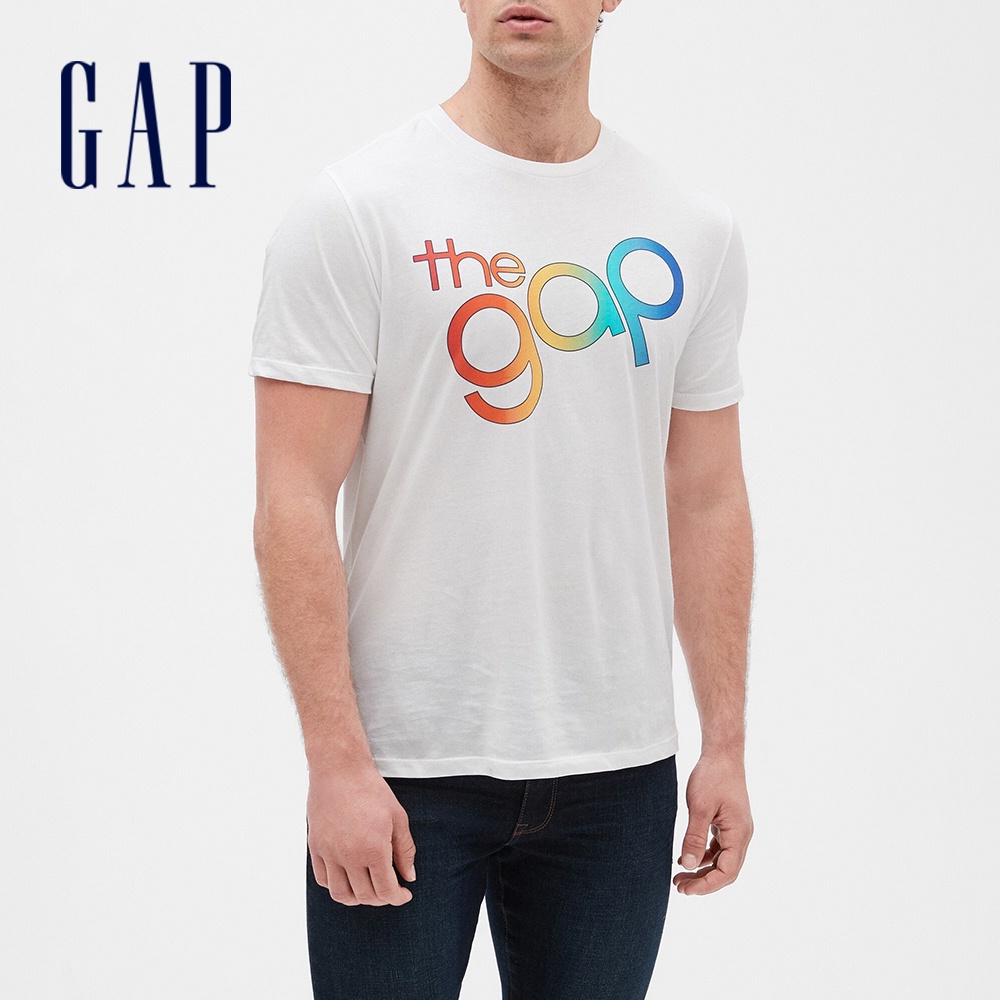 Gap 男裝 Logo漸層圓領短袖T恤-白色(533662)