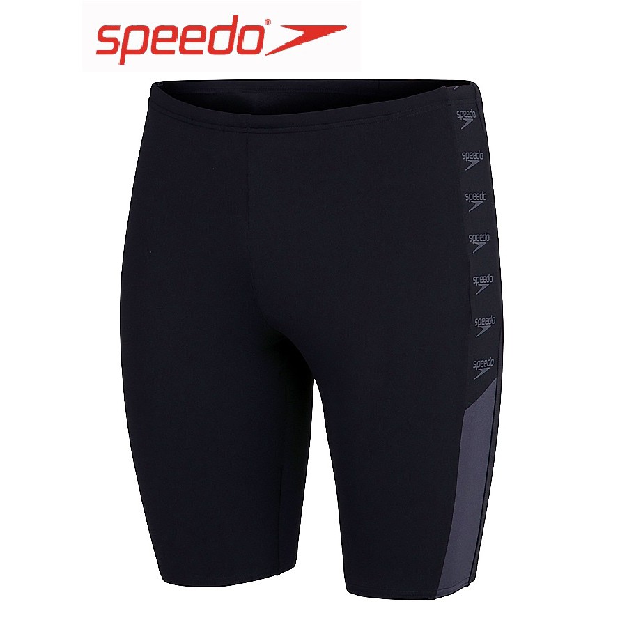 ~有氧小舖~2021 SPEEDO 運動及膝四角泳褲 Boom Logo Splice 黑X灰