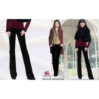 FASHION STAR*iitomo臺製精品MIT~超保暖彈性棉絨D名牌腿長修大腿黑色喇叭褲XS~2L