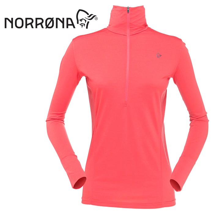 【Norrona 老人頭 挪威】wool Zip 羊毛立領上衣 運動上衣 女款 寶石紅 (2706-16-1280)