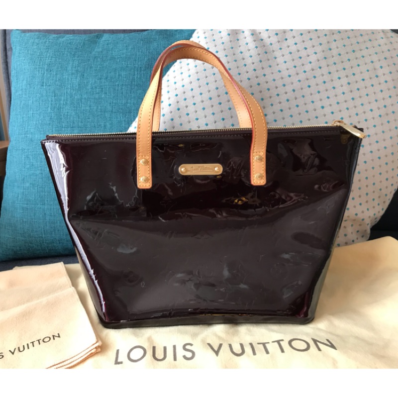 Louis Vuitton LV Monogram 二手名牌包 漆皮 紫紅色 紅覓菜色 手提包
