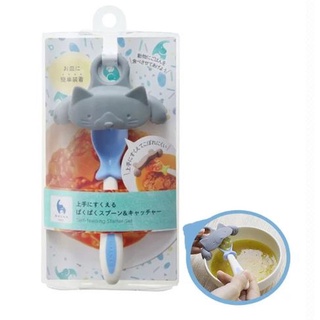 [清倉特賣] 日本 MARNA Baby 貓咪款 嬰兒學習湯匙學習湯匙＋矽膠防漏動物擋片