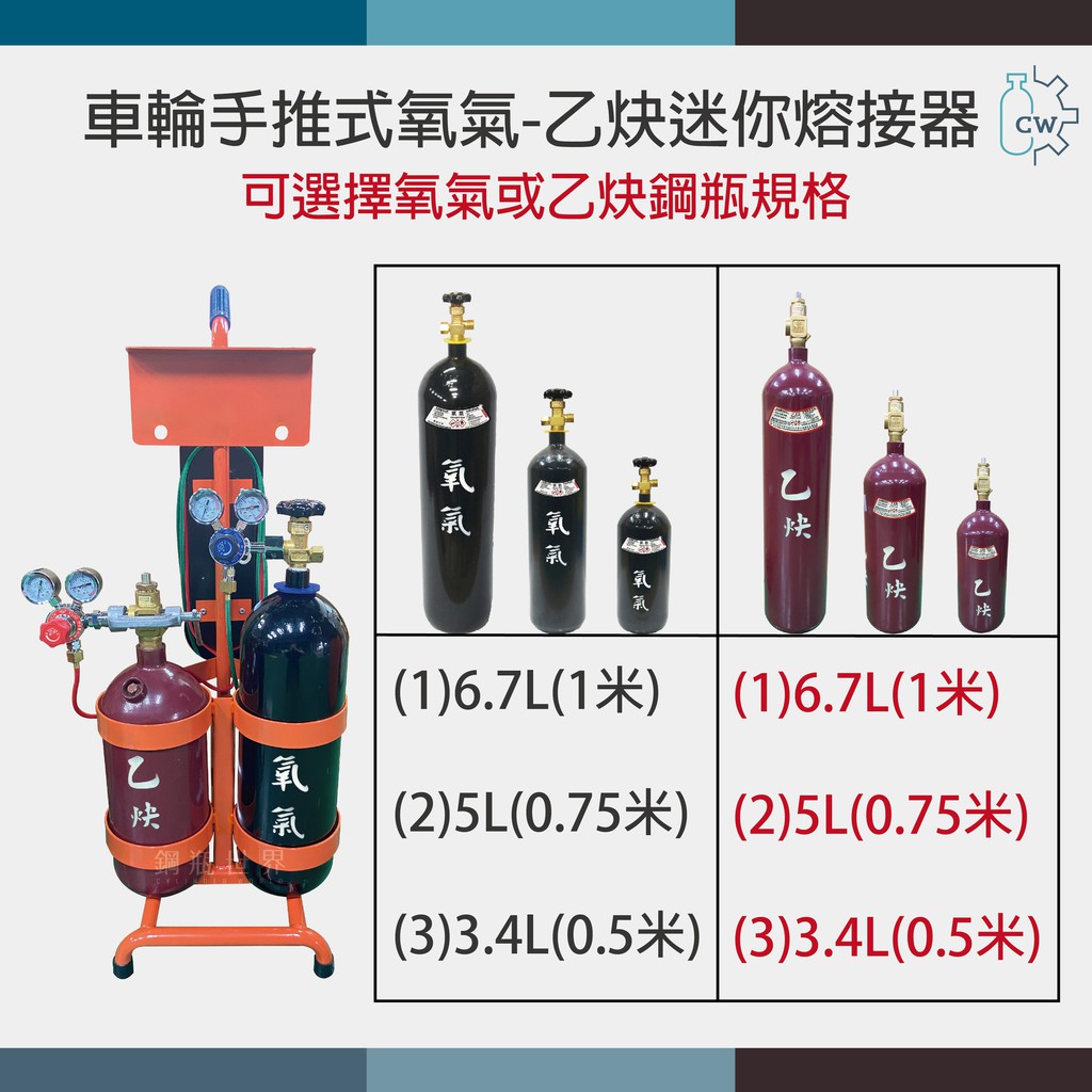 鋼瓶世界 車輪手推式氧氣 乙炔附迷你熔接工具組 蝦皮購物