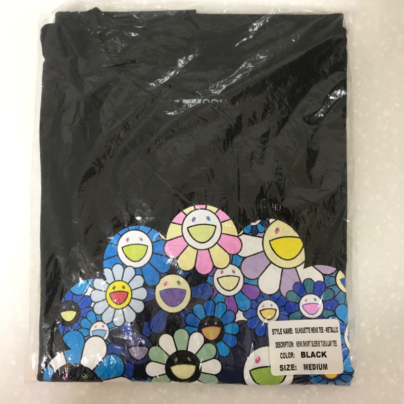 村上隆  日本購入 黑色短T恤  藍色小花滿版logo