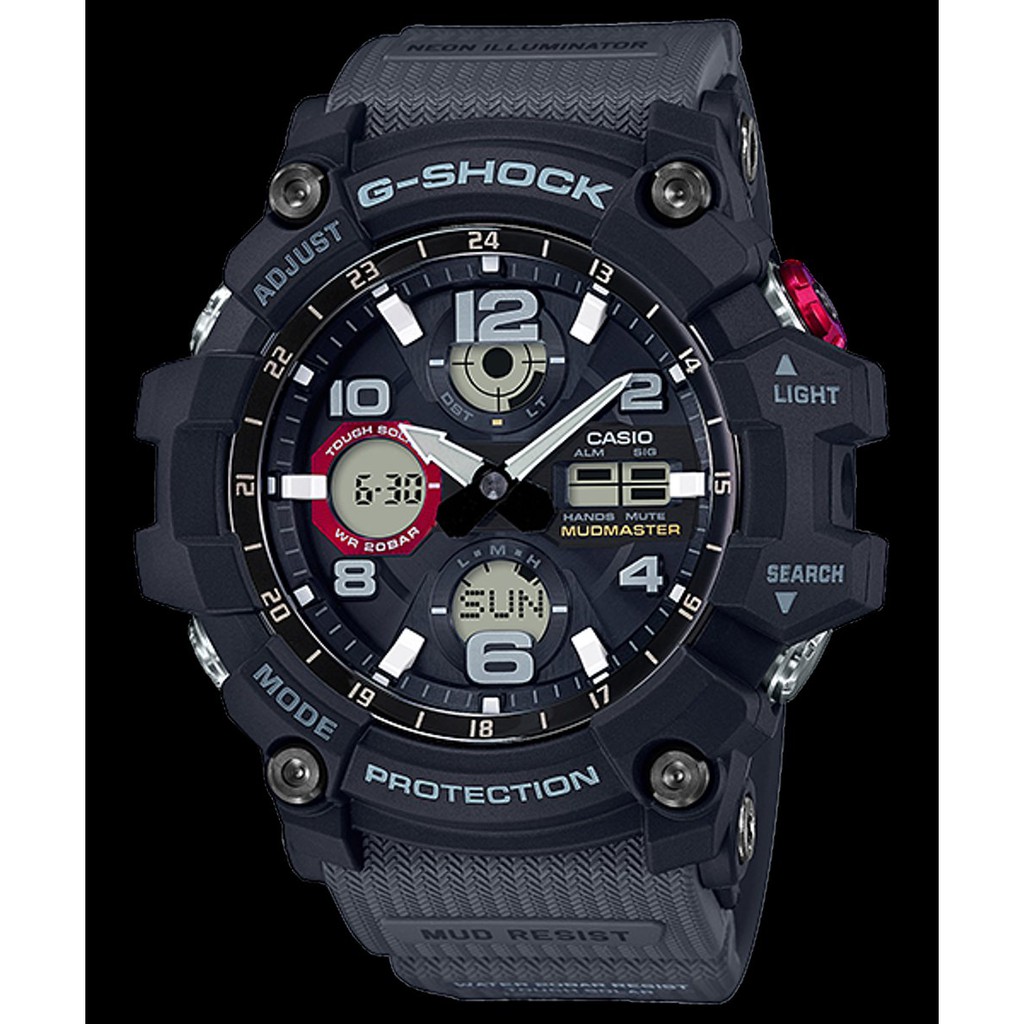 【金台鐘錶】CASIO卡西歐G-SHOCK (太陽能) 雙顯 鬧鈴 防泥抗塵 (黑) GSG-100-1A8