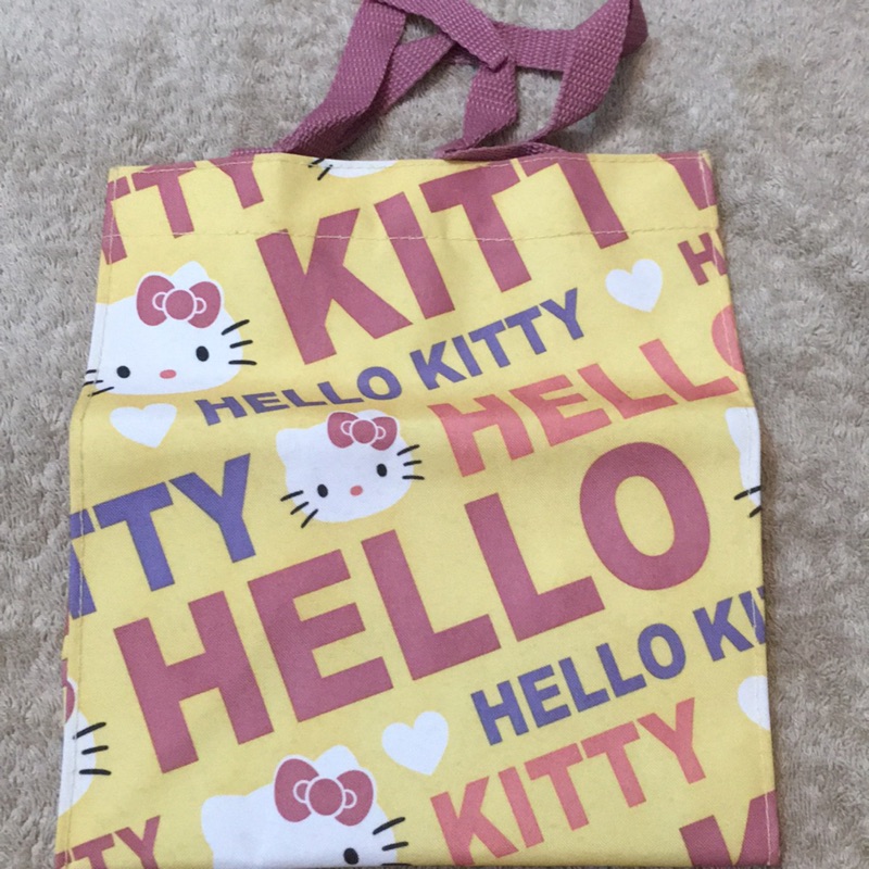 hello kitty sanrio 凱蒂貓亮黃色尼龍布托特包便當包手提包方包 國泰產險