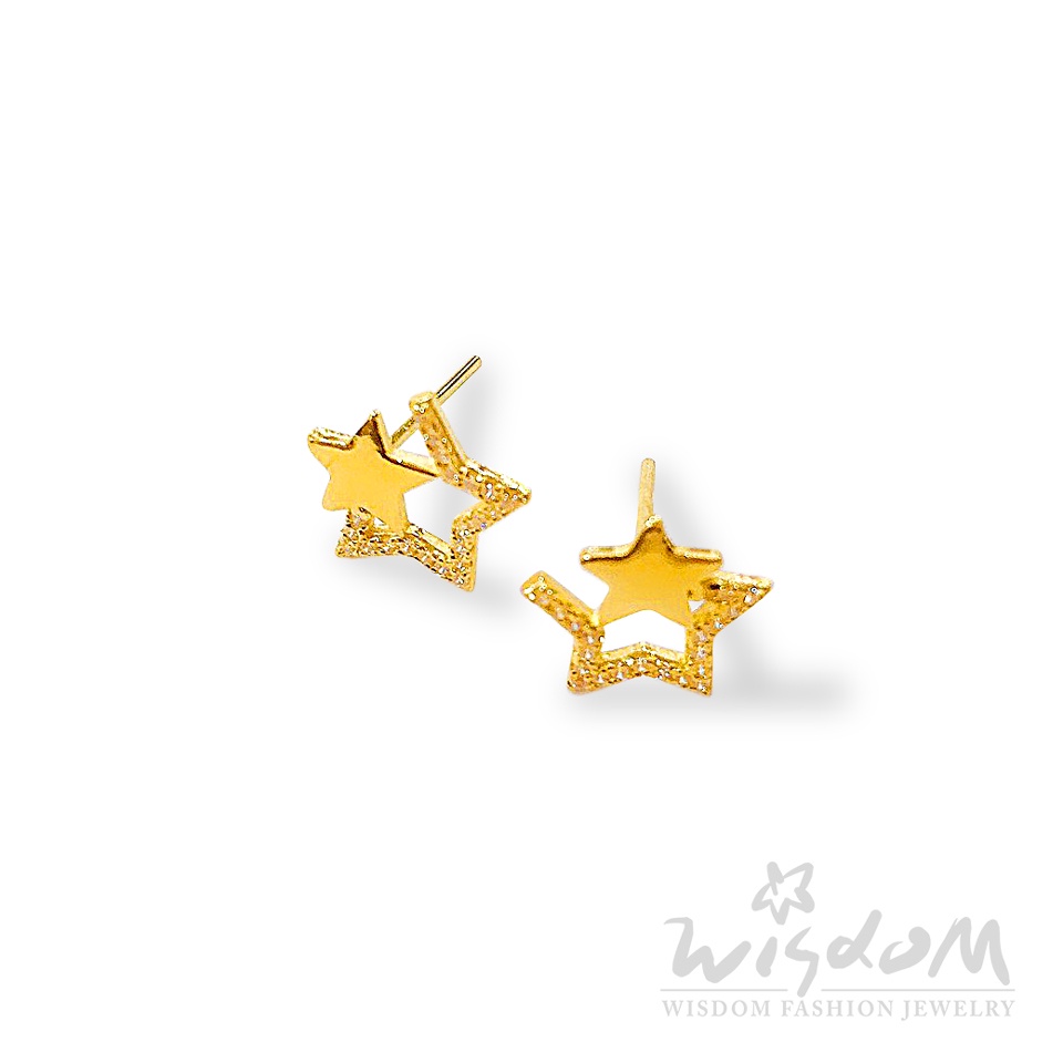 威世登 黃金星型鑲白石耳環 (矽膠耳束)   GF00760-ADXX-GHX