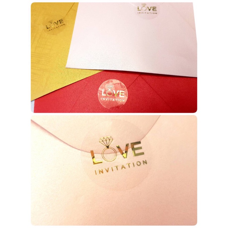 👍現貨👍透明燙金貼紙 喜帖貼紙 love 邀請卡 封口貼紙 圓形貼紙 invitation 喜字貼紙 囍字貼紙 鑽石